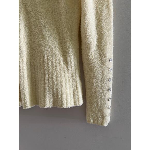 SHU SHU Soft Fuzzy Sweater Crew Neck Stretchy Silver Button Details Large JL - Picture 4 of 9